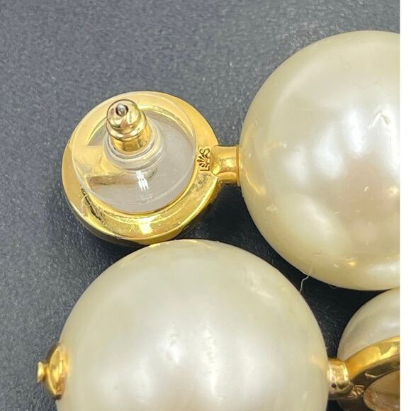 Lele Sadoughi Designer Large White Faux Pearl Double Drop Pierced Earrings - Picture 7 of 12